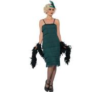 Smiffys Costume jeune fille délurée années 20, Vert, avec robe longue, bandeau et gants