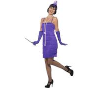 Smiffys Costume jeune fille délurée années 20, Violet, avec robe courte, bandeau et gants
