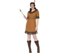 Smiffys Costume jeune fille inspiré amérindien marron, robe avec ceinture et bandeau Halloween, Carnaval