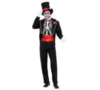 Smiffys Costume jour des morts, Noir, avec veste, faux devant de chemise, chapeau & gants Halloween, Carnaval