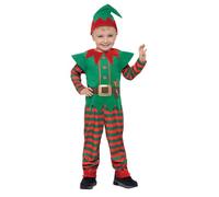 Smiffys Costume lutin, jeune enfant, Rouge et vert, avec combinaison-pantalon et chapeau Halloween, Carnaval