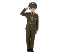 Smiffys Costume militaire, Vert, avec veste, ceinture, pantalon, chapeau, fausse chemise et cravate Halloween, Carnaval