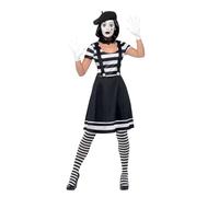 Smiffy's Costume mime femme – Noir, robe, col, béret, gants, collants et maquillage – Halloween