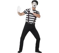 Smiffys Costume mime homme, Noir, avec haut, béret, gants, bretelles et maquillage