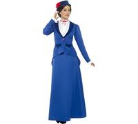 Smiffys Costume nounou ère Victorienne, bleu, avec robe, chapeau et foulard