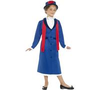 Smiffys Costume nounou ère Victorienne, bleu, avec robe, chapeau et foulard
