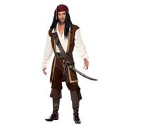 Smiffys Costume pirate de haute mer, marron, avec haut, pantalon short, baudrier, ceinture et foulard Halloween