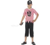 Smiffys Costume pirate enjoué pour garçon, rouge et blanc, avec haut, pantalon, bandana et cache-œil Halloween, Carnaval
