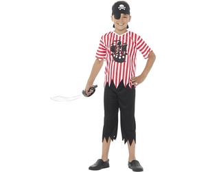 Smiffys Costume pirate enjoué pour garçon, rouge et blanc, avec haut, pantalon, bandana et cache-œil Halloween
