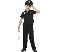 Smiffys Costume policier New York, noir, avec haut, pantalon et chapeau Halloween, Carnaval