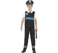 Smiffys Costume policier, noir et blanc, avec haut, pantalon et chapeau