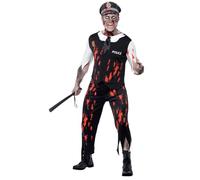 Smiffys Costume Policier zombie, avec haut, cravate, pièce latex, pantalon & chapeau