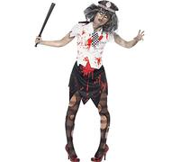 Smiffys Costume policière zombie, avec jupe, chemise attachée avec cravate & chapeau