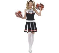 Smiffy's – Costume pom-pom girl – Noir – Avec robe et pompons – Halloween – Taille Xs