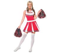 Smiffys Costume pom pom girl, Rouge, avec robe et pompons