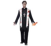 Smiffy's Costume Prêtre zombie – Haut sanglant, blessure latex, col et pantalon – Sd L Noir
