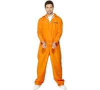 Smiffys Costume prisonnier en fuite, orange, avec bleu de travail Halloween, Carnaval