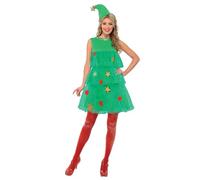 Smiffys Costume sapin de Noël, Vert, avec robe et chapeau Halloween, Carnaval
