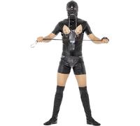 Smiffys Costume servant – combinaison, capuche, couvre-bottes, string, bâillon, pince à seins – noir