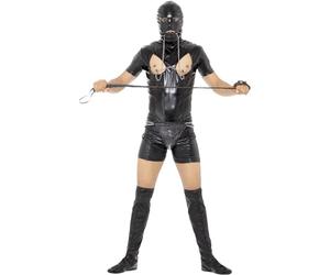 Smiffys Costume servant, noir, avec combinaison, capuche, couvre-bottes, string, bâillon et pince à seins Halloween