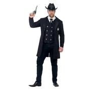 Smiffys Costume shérif, grande taille, Noir, avec veste, gilet, cravate et chapeau Halloween