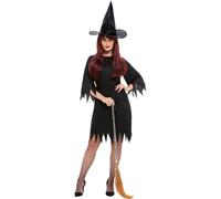 Smiffys Costume sorcière effrayante, Noir, avec robe, ceintureet chapeau