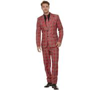 Smiffys Costume tartan, Rouge, avec veste, pantalon et cravate