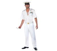 Smiffys Costume Top Gun Captain, Blanc, avec chemise, pantalon et chapeau Halloween, Carnaval