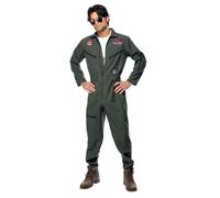 Smiffys Costume Top Gun, Vert, avec combinaison-pantalon, badges et lunettes Halloween