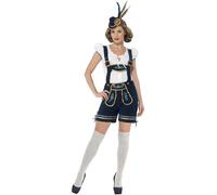 Smiffys Costume traditionnel Bavaroise Deluxe, Bleu, avec culotte bavaroise et haut Halloween