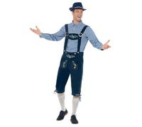 Smiffy's Déguisement traditionnel bavarois Rutger – Bleu avec Lederhosen pour homme – Taille M