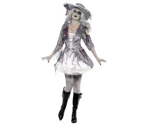Smiffys Costume trésor pirate bateau fantôme, Gris, avec robe & chapeau Halloween