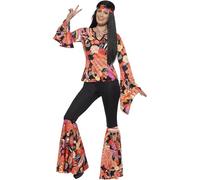 Smiffys Costume Willow, la hippie, avec haut, pantalon, fichu et médaillon,Multicolore,XXL