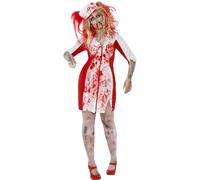 Smiffys Costume infirmière zombie galbée, avec robe & tiare,Blanc/Rouge,3XL