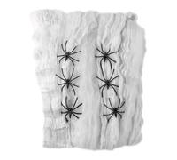 Smiffys Décoration toile d'araignée moyenne, Blanc, avec toile & 6 araignées Halloween, Carnaval