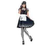 Smiffy's Déguisement Alice gothique – Noir et blanc, robe, tablier et bandeau (Halloween/Carnaval)