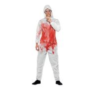 Smiffys Déguisement complet de scientifique sanguinaire, Rouge, avec lunettes et combinaison en PVC Halloween, Carnaval