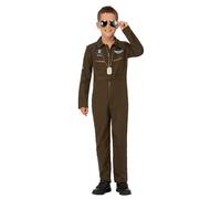 Smiffys Déguisement d'aviateur Top Gun Maverick pour garçon, vert, avec combinaison-pantalon et badges nominatifs interchangeables