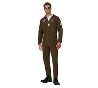 Smiffys Déguisement d'aviateur Top Gun Maverick pour homme, vert, avec combinaison-pantalon et badges nominatifs interchangeables Halloween, Carnaval