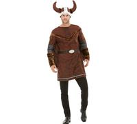 Smiffys Déguisement de barbareviking Deluxe, Marron, avec tunique, cape et casque Halloween