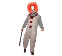 Smiffys Déguisement de clown vintage, Gris et rouge, avec combinaison et collerette