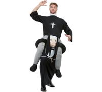 Smiffys Déguisement de dos de religieuse, Noir, avec combinaison une pièce et fausses jambes Halloween