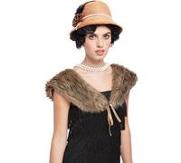 Smiffys Déguisement de luxe de Kit instantané des années 20, Marron, Chapeau et étole en fausse fourrure Halloween