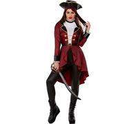 Smiffys Déguisement de luxe de pirate Swashbuckler, Bordeaux, Veste, leggings, col et chapeau Halloween, Carnaval