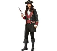 Smiffys Déguisement de luxe de pirate Swashbuckler, Noir, Veste, gilet fantaisie, chemise et chapeau Halloween