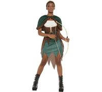 Smiffys Déguisement de luxe Forest Archer, Vert, Robe et cape à capuche