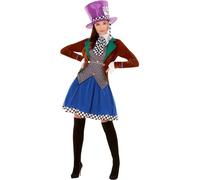 Smiffy's Déguisement Mme Chapelière Multicolore Veste, gilet fixe, jupe, chapeau Halloween/Carnaval