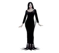 Smiffys Déguisement de Morticia de la Addams Family, Noir, avec robe et perruque Halloween, Carnaval
