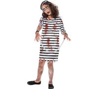 Smiffys Déguisement de prisonnière zombie pour fille, Noir et blanc, avec une robe, chapeau et une chaîne