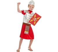 Smiffys Déguisement de Romain Horrible Histories, Rouge et argent, avec tunique, armure, bouclier, cravate et casque